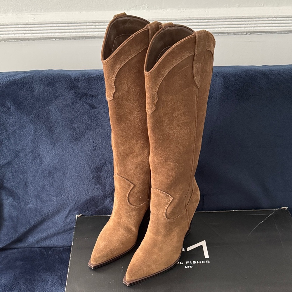 Marc Fisher Tan Suede Over-the-Knee Western Boots